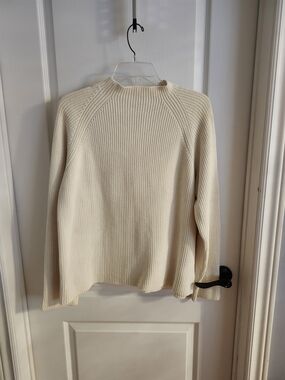 Cream Ribbed Knit Sweater - Women's